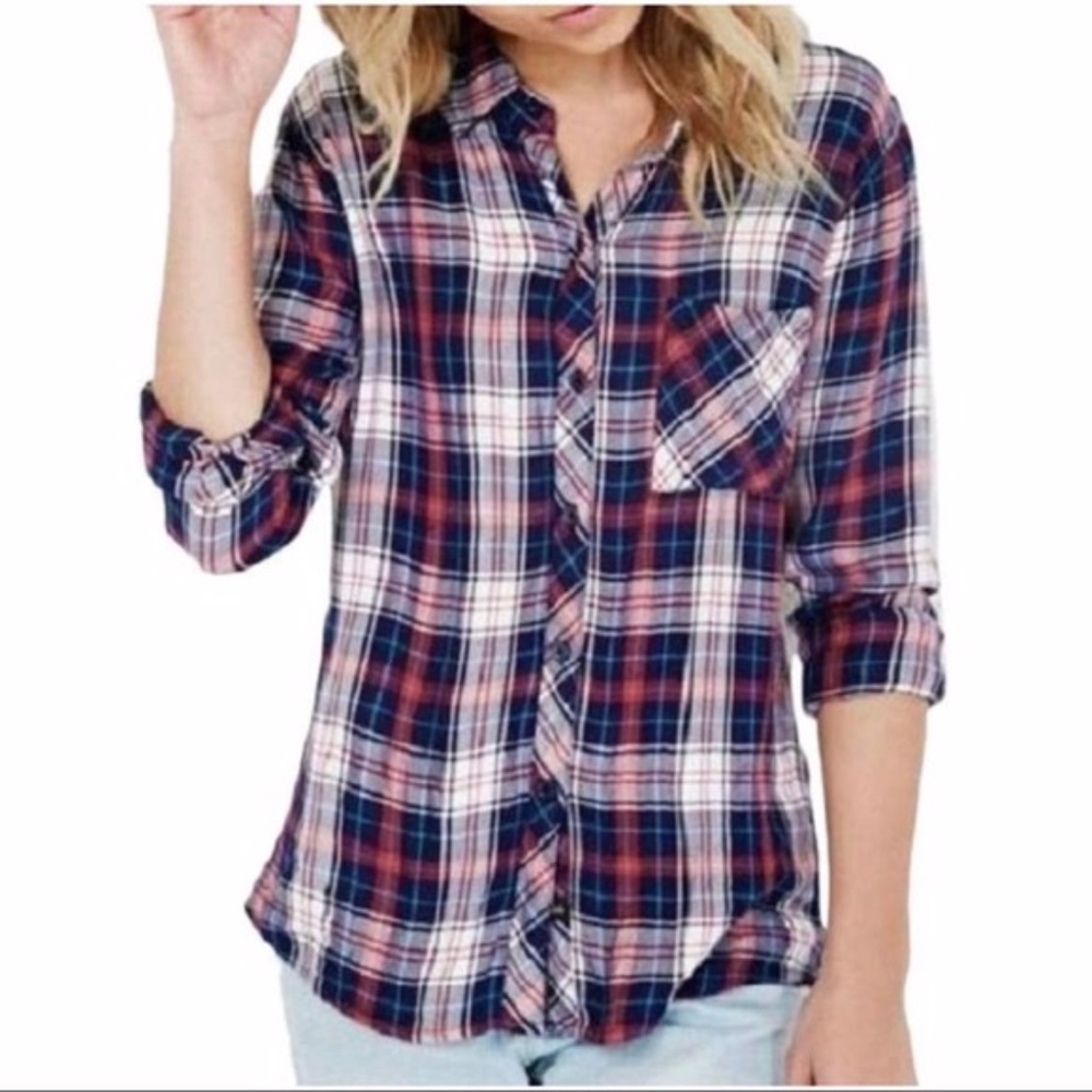 Rails Red, White & Blue Plaid Button Up Shirt Sma… - image 1